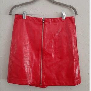 Shinestar Hot Red Faux Croc Mini Skirt with Front Zip